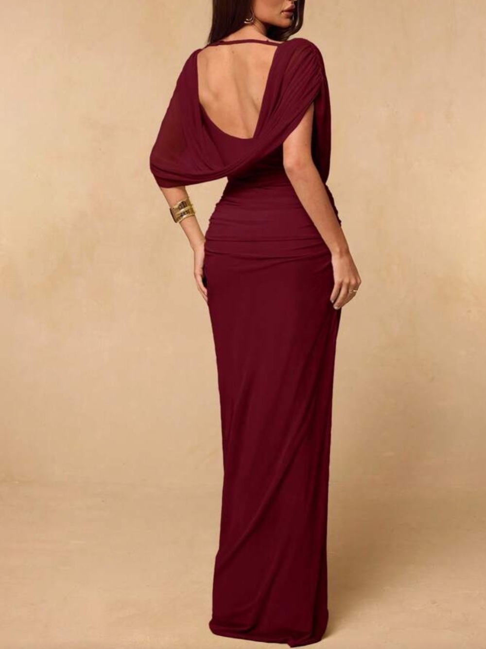Elegant Burgundy Draped Evening Dress
